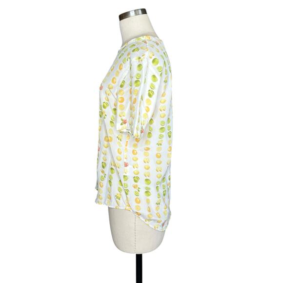 EQUIPMENT White Fruit Lemon Lime Patterned Silk Blouse Women's Size Medium - Picture 2 of 6